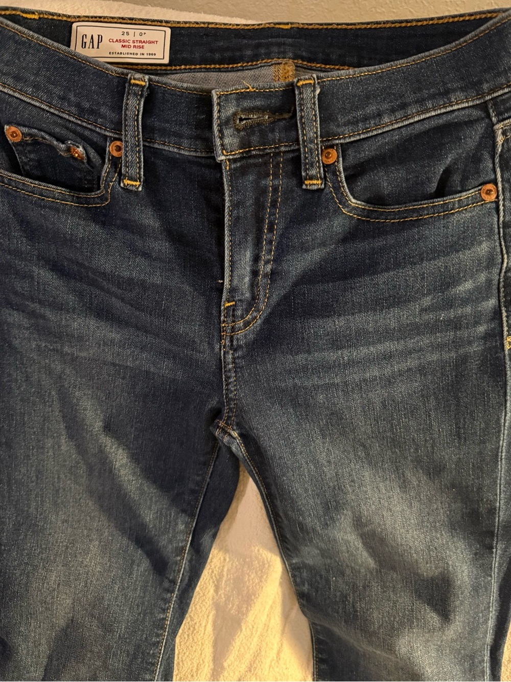 GAP Dark Wash Straight Jeans with Contrast Stitching